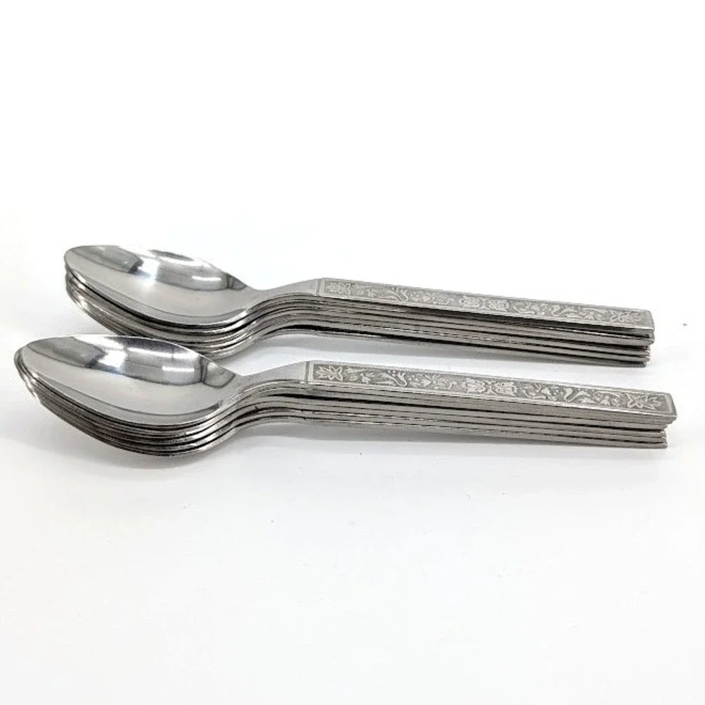 12 Household International Stainless Steel‎ Teaspoons Korea Floral Embossed HMO3